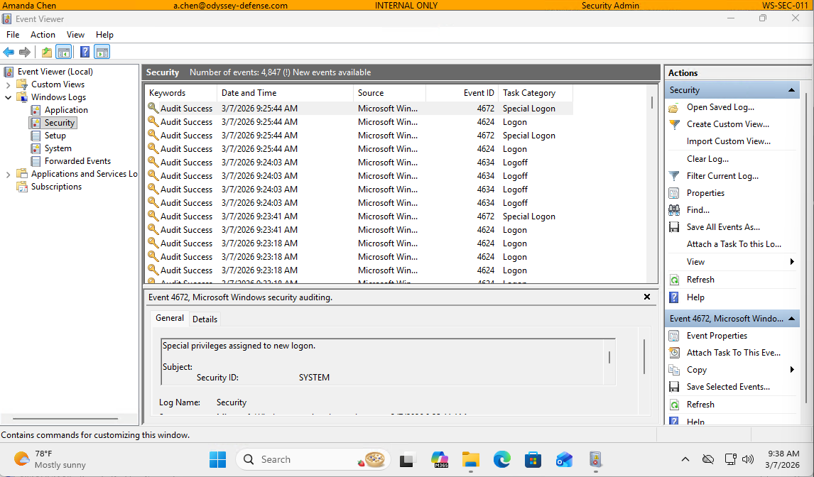 AA-HUD on Windows Event Viewer - Security Admin